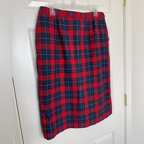 Vintage Pendleton Wool Plaid Skirt Red Navy green Tartan Knee Length | 14 - Picture 3 of 12